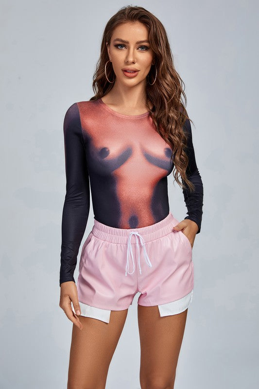 Nude Body Print Long Sleeve Top