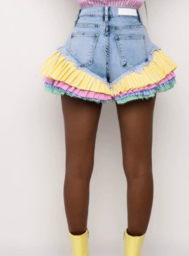 Sold Out Pinstripe Ruffle Denim Shorts – Rag Muffin