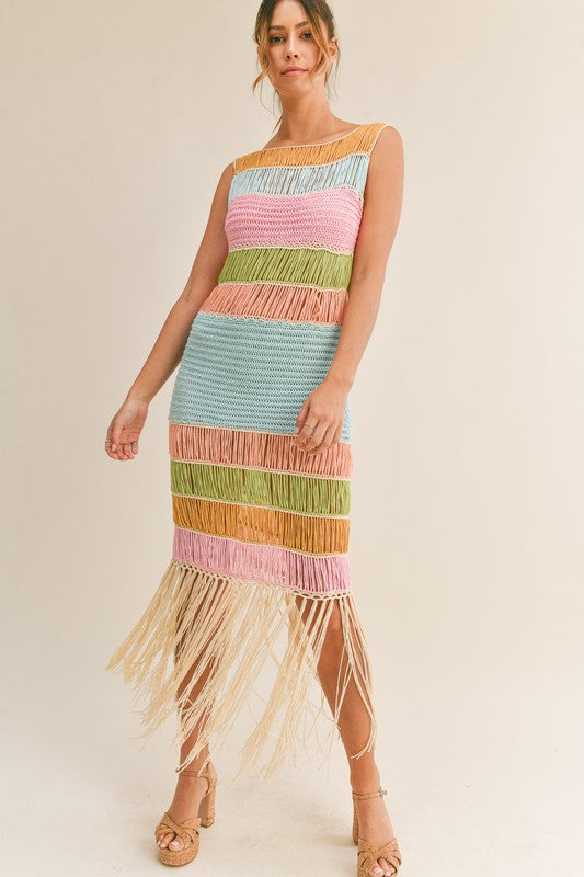 Color Block Crochet Fringe Dress