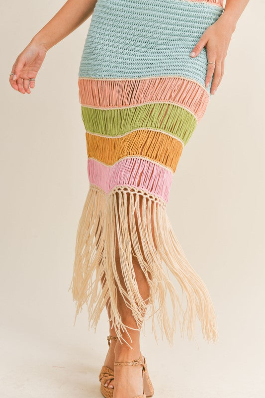 Color Block Crochet Fringe Dress