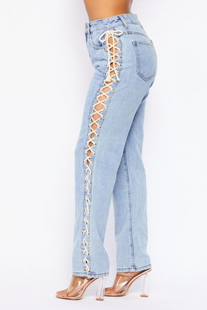 Side Lace Corset Detail Denim Jeans