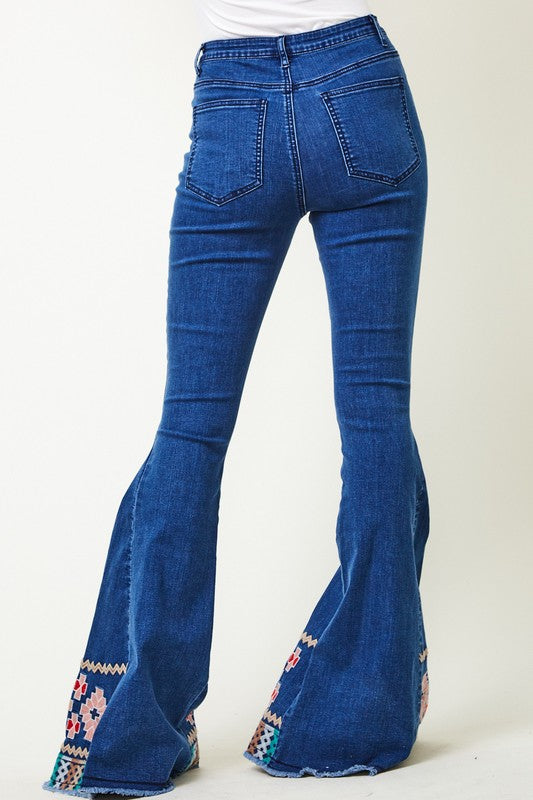 embroidered bell bottom jeans