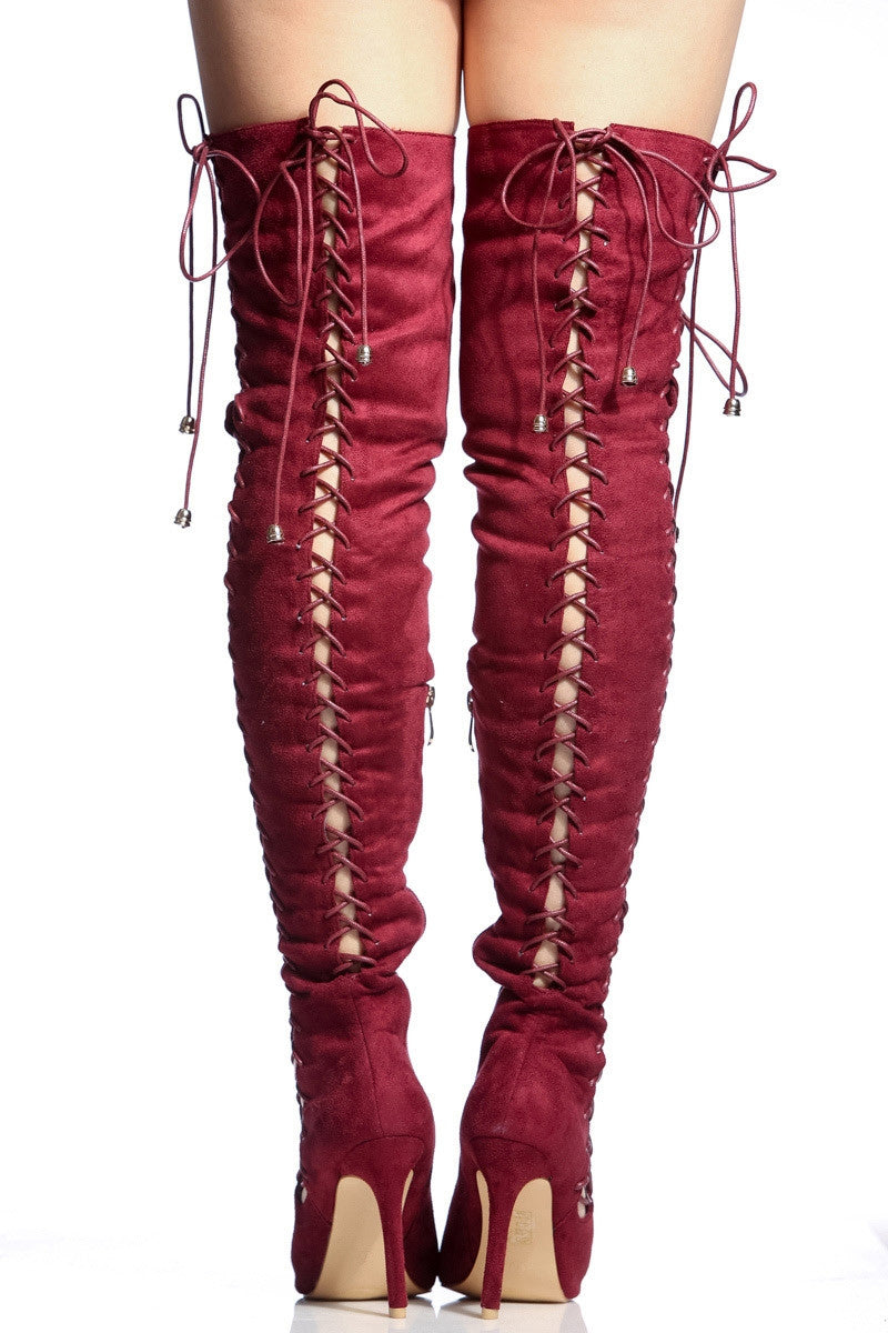 Rag & Muffin New Arrival: Suede Over The Knee Boot in Wine
