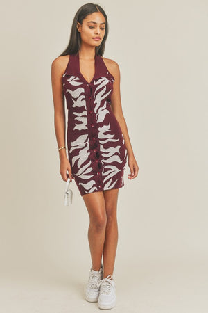Abstract Print Knit Mini Dress