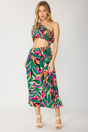 Abstract Print Side Knot Cut Out Midi Dress