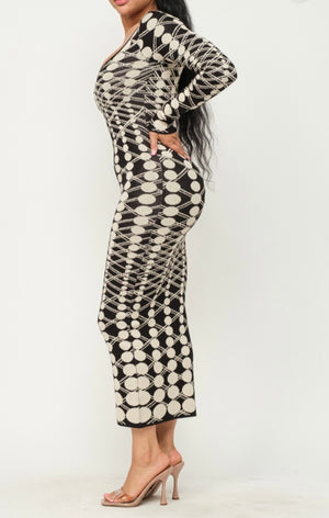 Abstract Print Knit Midi Dress
