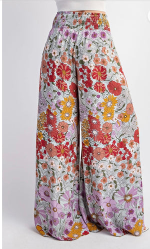 Floral Print wide Leg Smocked Pants