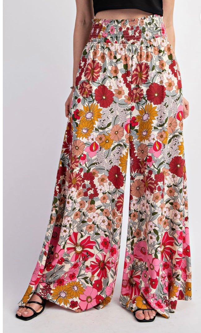 Floral Print wide Leg Smocked Pants