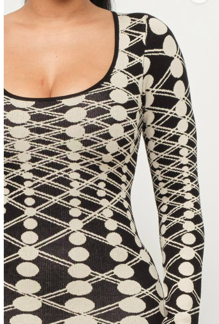 Abstract Print Knit Midi Dress