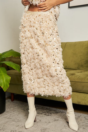 Furry Sequin Midi Skirt