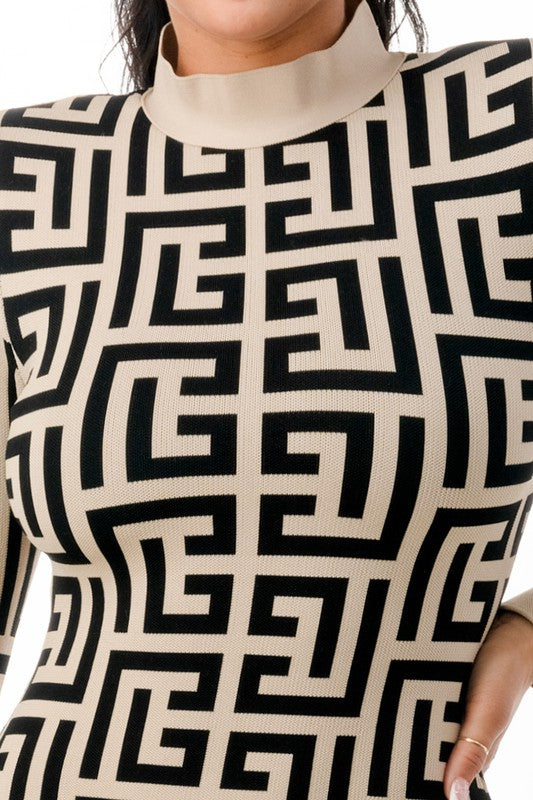 Geometric Print Bandage Dress