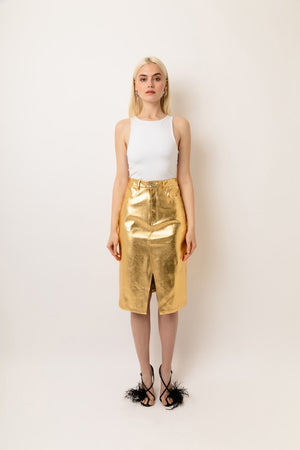 Gold  Metallic Vegan Leather Skirt