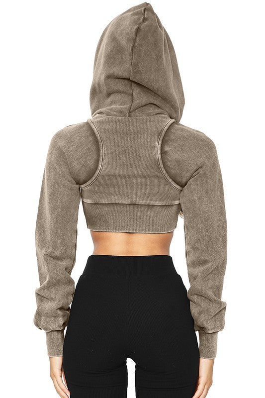 Mineral Wash Ribbed Cropped Hoodie