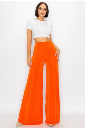 ZARA 2021 SS WIDE-LEG FULL-LENGTH Pants High Waist COLOURED Trousers Orange  M | eBay