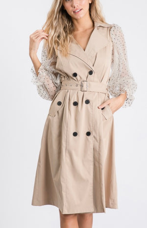 Tulle Sleeve Trench Coat