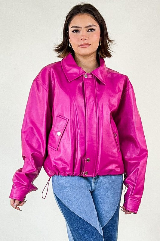 Pink Vegan Leather Jacket