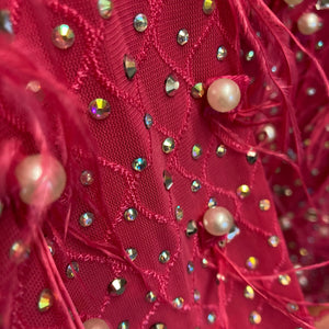 Rhinestone Feather Detail Mesh Dress