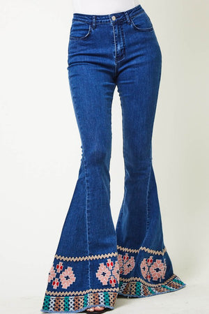 Embroidered bell bottom jeans