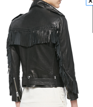 IRO Zeringola Black Lamb Leather Fringe Jacket Size 42- Pre-Owned Designer