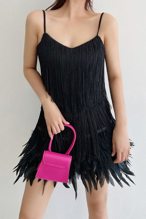 Black Fringe Feather Dress