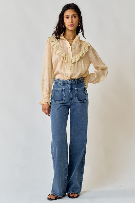 Braid Detail Relaxed Fit Jeans
