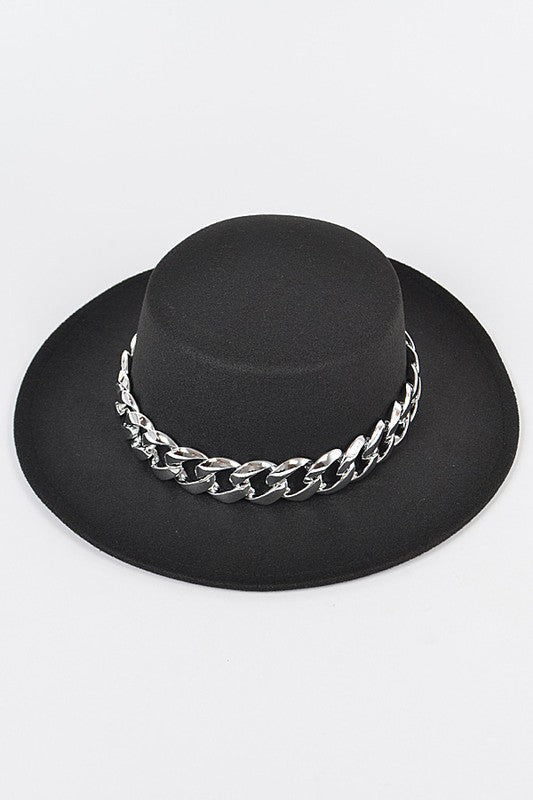 Faux Wool Hat W/Oversized Chain
