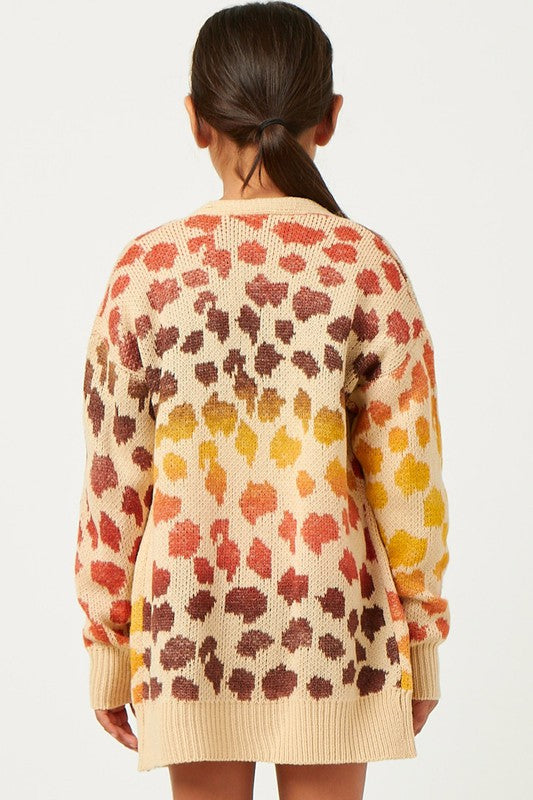 Girls Multi Color Leopard Open Sweater Cardigan