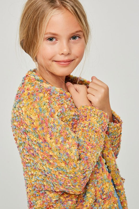 Girls Popcorn Dolman Sleeve Sweater Cardigan