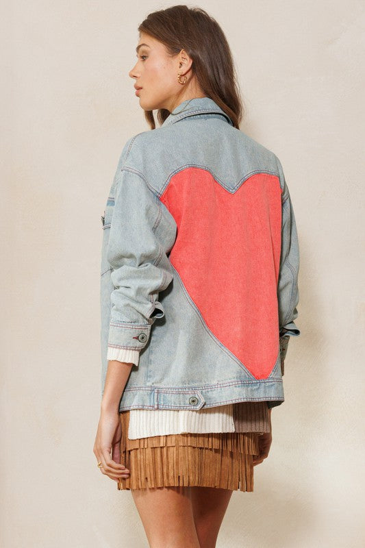 Plus Size Heart Patch Denim Jacket