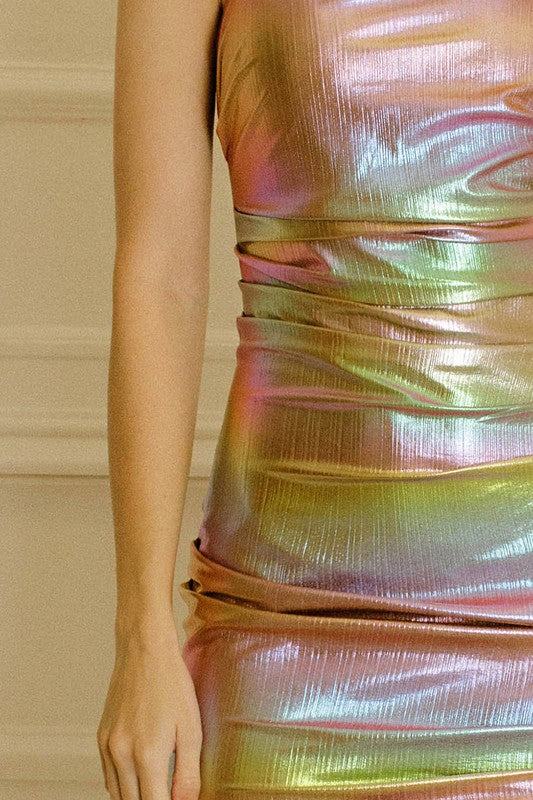 Iridescent Rainbow Metallic Mini Dress