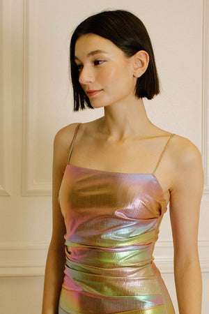 Iridescent Rainbow Metallic Mini Dress