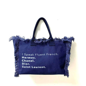 I Speak French Canvas Fringe Bag