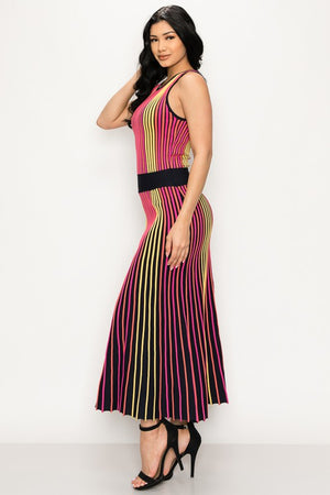 Knit Stripe Sleeveless Flare Midi Dress