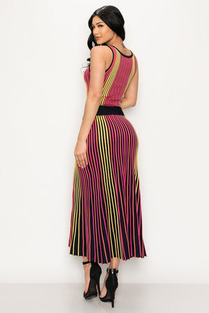 Knit Stripe Sleeveless Flare Midi Dress