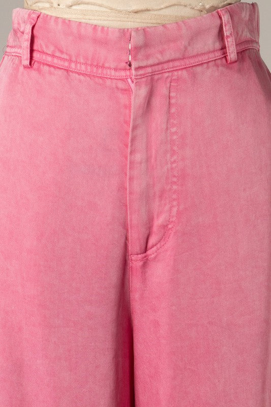 Mineral Washed Wide Leg Pink Trouser Pants