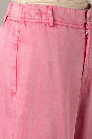 Mineral Washed Wide Leg Pink Trouser Pants