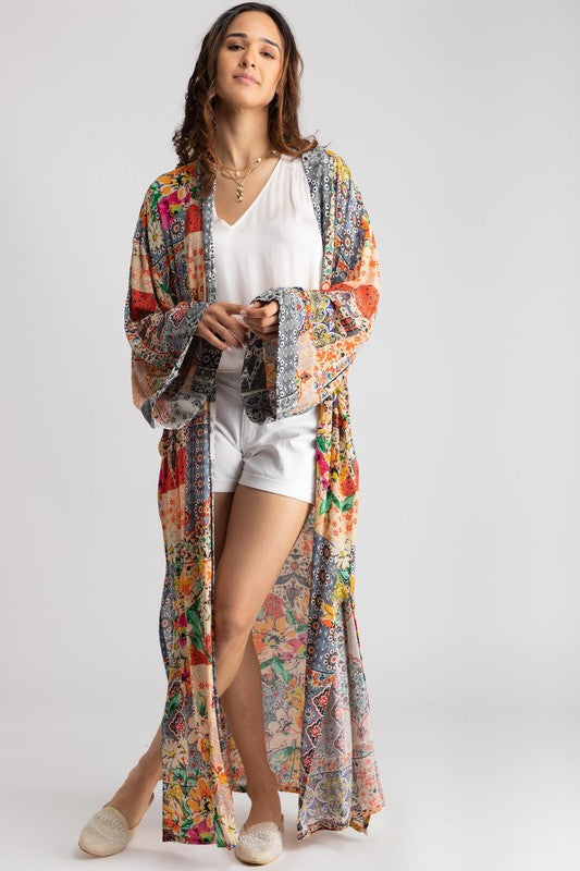 Multi Floral Print Kimono-Free Shipping