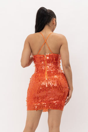 Orange Fringe Sequin Dress