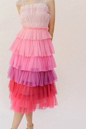Pink Ombre Tulle Midi Dress