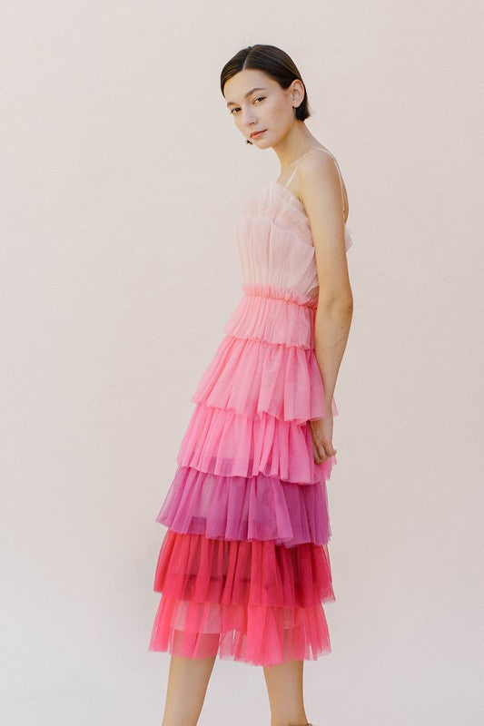 Pink Ombre Tulle Midi Dress