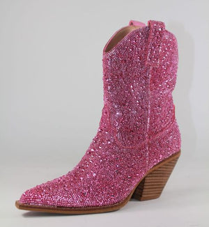 Pink Rhinestone Cowboy Mid Calf Boot