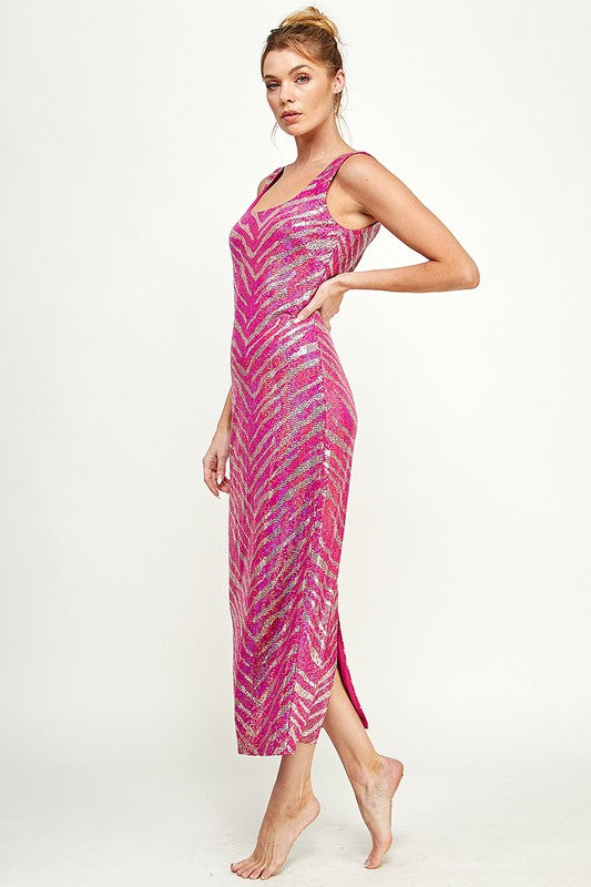 Pink Sequin Zebra Print Dress