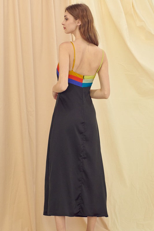 Satin Color Block Dress