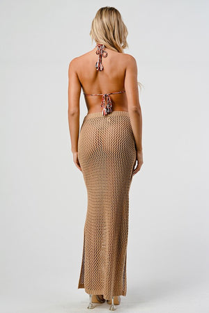 Side Cut Out Crochet Maxi Skirt  Cover Up