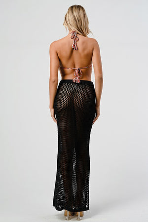 Side Cut Out Crochet Maxi Skirt  Cover Up