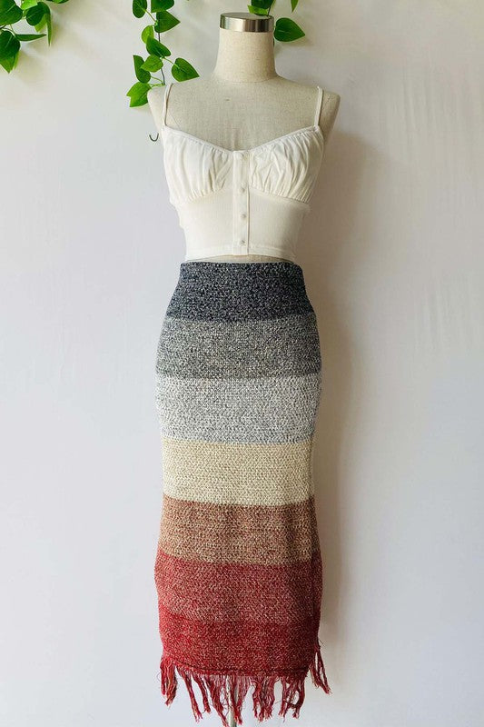 Knit Skirt With Fringe Hem