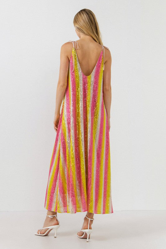 Striped Sequin Maxi Dress