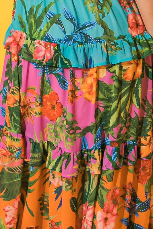 Tropical Print Sleeveless Maxi Dress