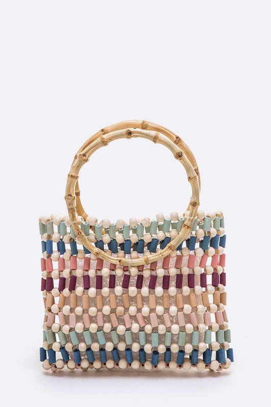 Colorful Wooden Beaded Tote Bag 