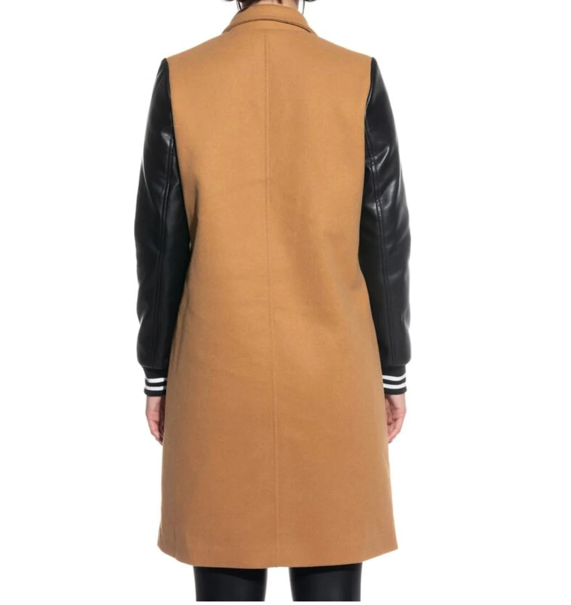 NYC Bomber Leather Sleeve Trench Coat